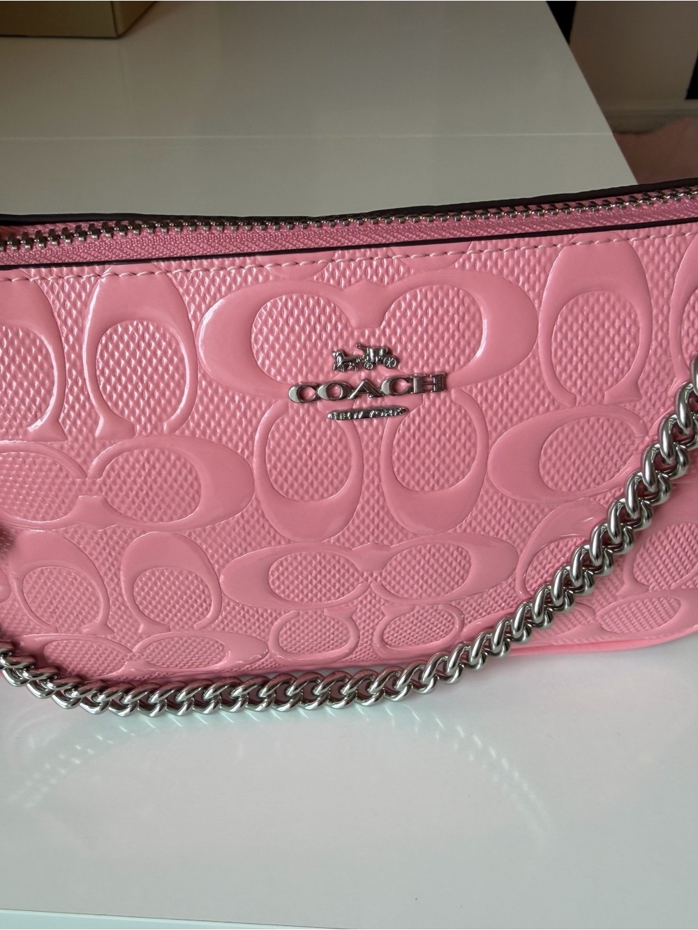 ๐ Coach Nolita 19 Pink Patent Signature Chain Bag CC727 NWT Barbiecore - Picture 13 of 17